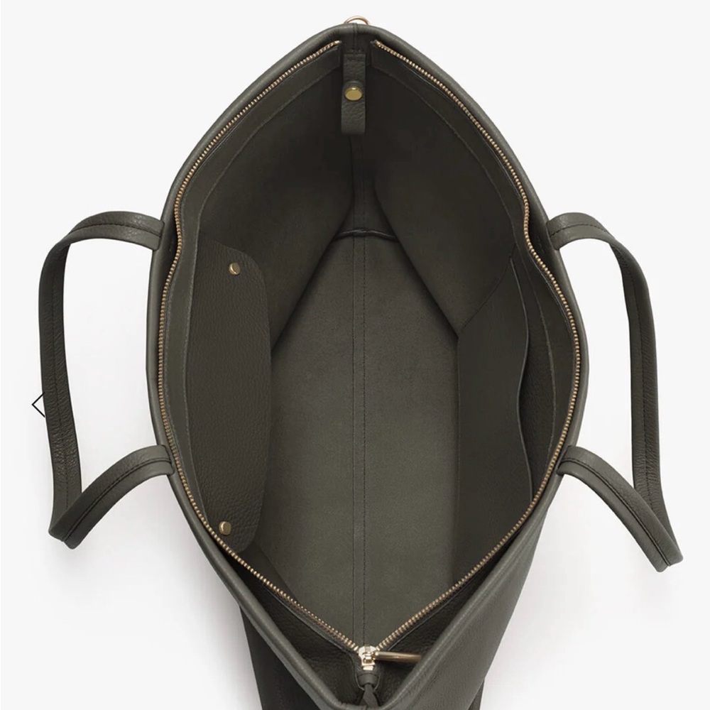 Cuyana Dark Olive Leather Tote Bag w/ Tote Insert - Picture 3 of 10